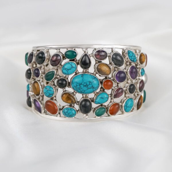 925 Sterling Silver Multi-stone Cuff - Image 2