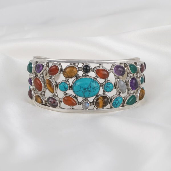 925 Sterling Silver Multi-Stone Cuff - Image 2