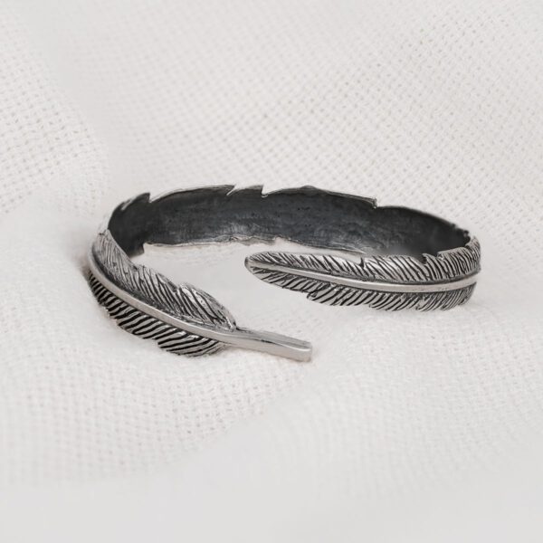 feather bird nature women adjustable bangle cuff sterling silver 925 unisex men oxidized gift for her gift for him
