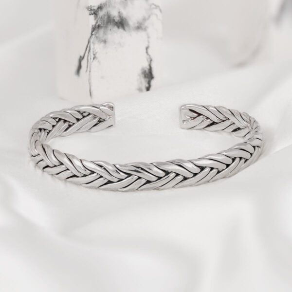 Braided Handmade Silver Cuff - Image 3