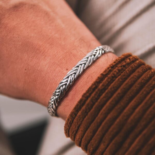 Braided Handmade Silver Cuff - Image 4