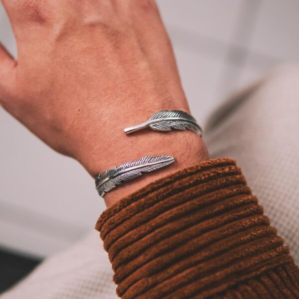 Adjustable Feather Silver Bangle