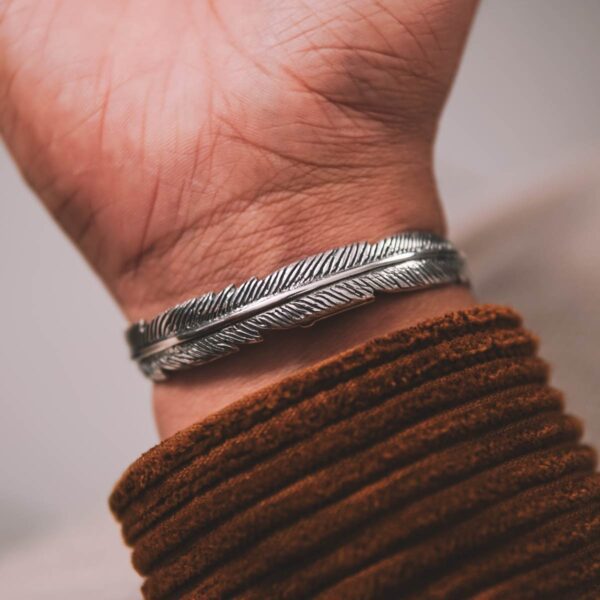 Adjustable Feather Silver Bangle - Image 4