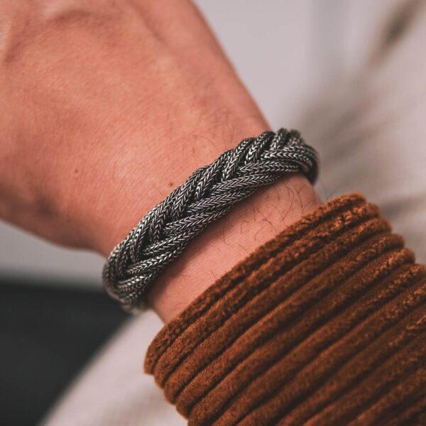 Braided Oxidized Silver Tiger Bracelet - Image 5