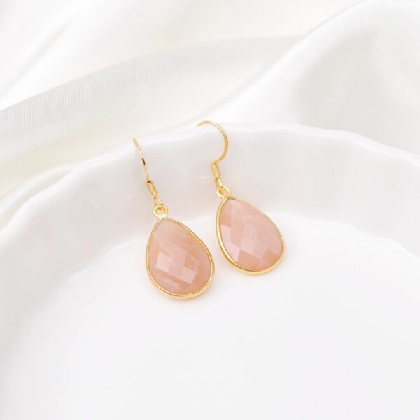 Peach Moonstone Stone Hook Earrings Gold Plated Sterling Silver 925 for Women Gift for Her