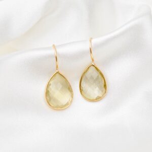 Lemon Quartz Stone Teardrop Cutting Gold Plated 925 Sterling Silver Hook Earrings for Women Gift for Her