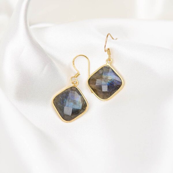 Labradorite Stone Gold Plated Sterling Silver 925 Earrings for Women Gift for Her