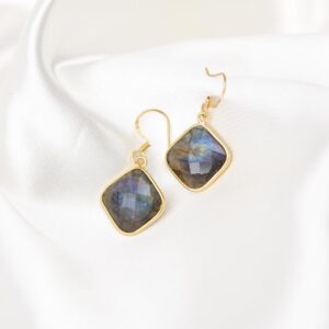 Labradorite Stone Gold Plated Sterling Silver 925 Earrings for Women Gift for Her