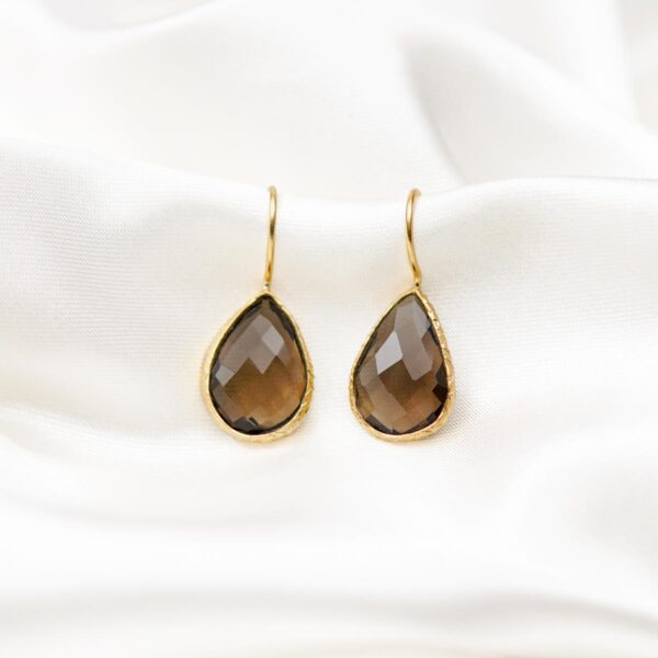 Smoky Quartz Teardrop Gold Plated Sterling Silver 925 Hook Earrings for Women Gift for Her