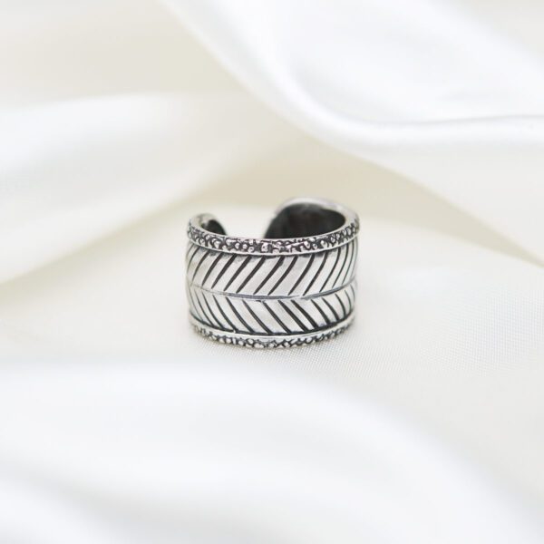 Boho Adjustable Band Feather Leaf Sterling Silver Ring for Women Gift