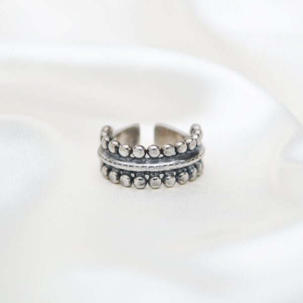 Double Row Beaded Tribal Adjustable Sterling Silver 925 Ring