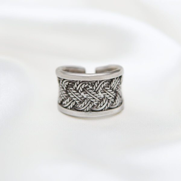 Braided Weave Ethnic Band Adjustable Sterling Silver Women's Ring