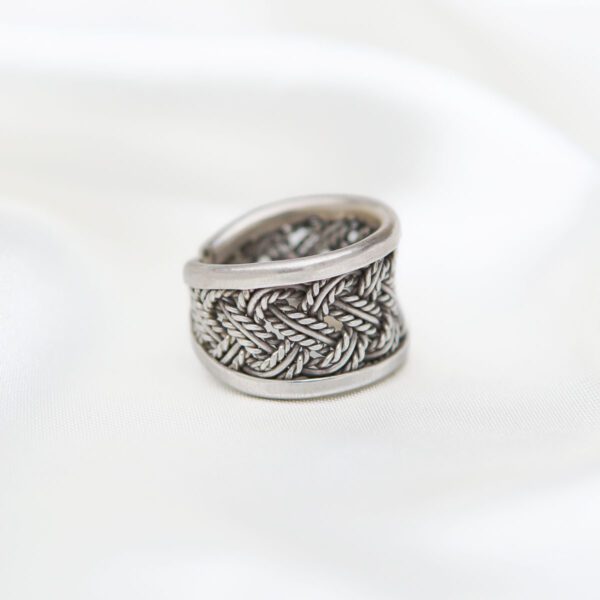 Braided Weave Ethnic Band Adjustable Sterling Silver Women's Ring