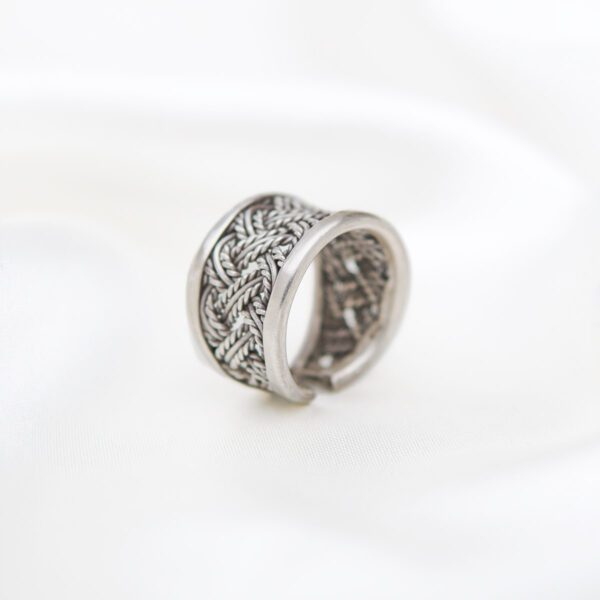 Braided Weave Ethnic Band Adjustable Sterling Silver Women's Ring