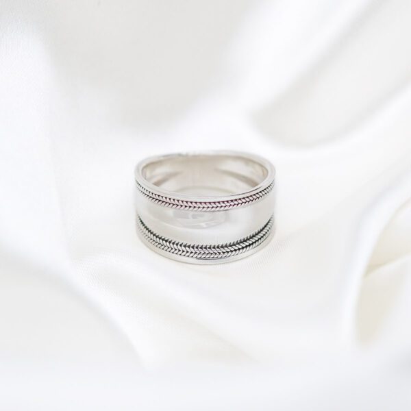 Boho Bali Braid Woven Rope Sterling Silver 925 Women's Shiny Band Ring