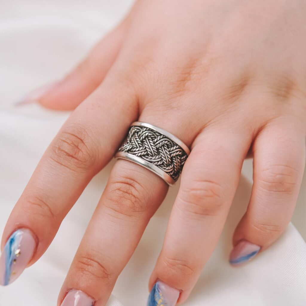 Braided Weave Ethnic Band Adjustable Sterling Silver Women's Ring