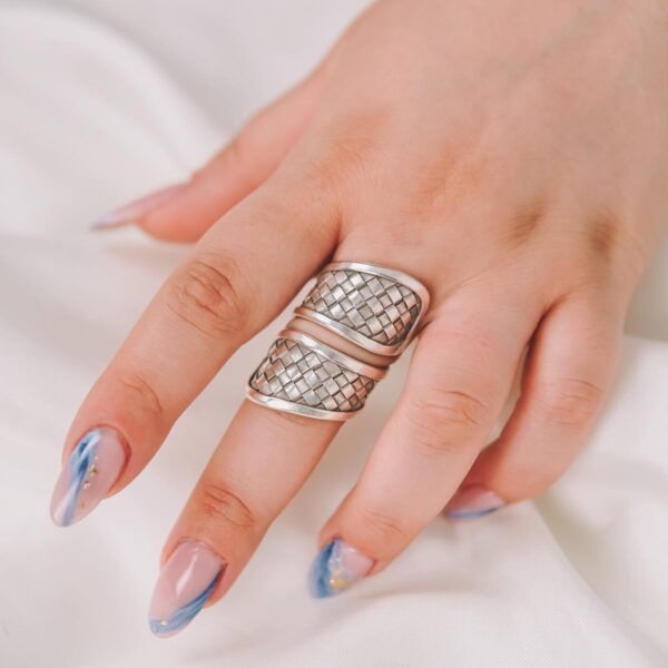 Adjustable Boho Ethnic Sterling Silver Women's Woven Wrap Ring