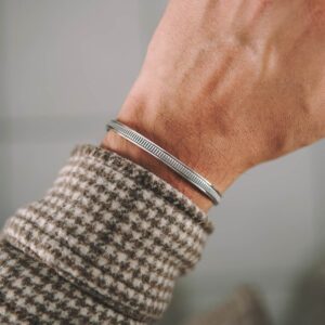 Sterling Silver Cuff Bangle with Vertical Ribbed Pattern