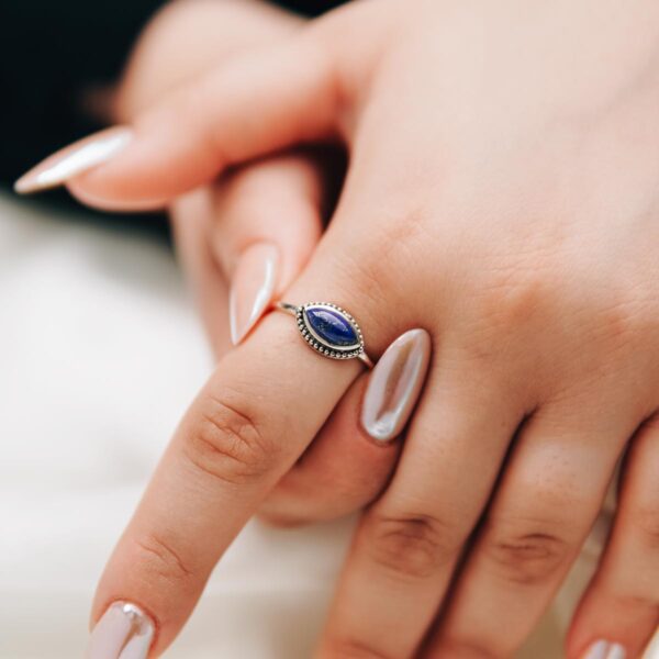 Lapis Lazuli Minimal 925 Sterling Silver Ring - Image 2