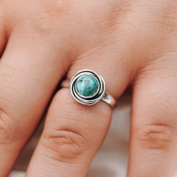 Turquoise Round Sterling Silver Ring