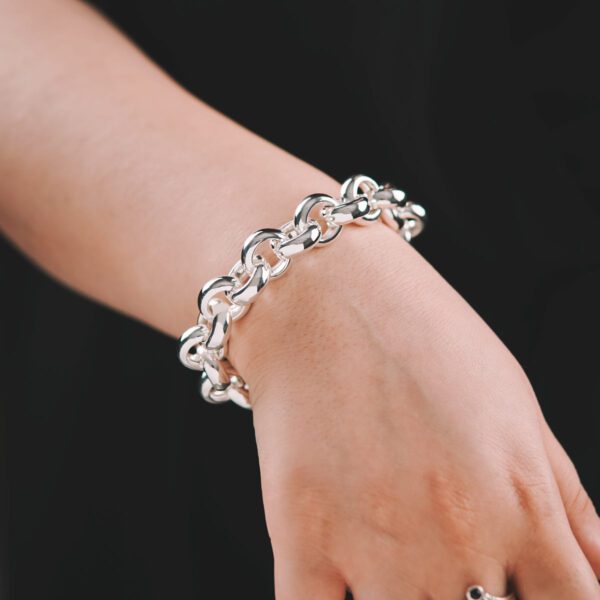 Hollow Rolo Chain Bracelet 925 Sterling Silver - 15mm - Image 3