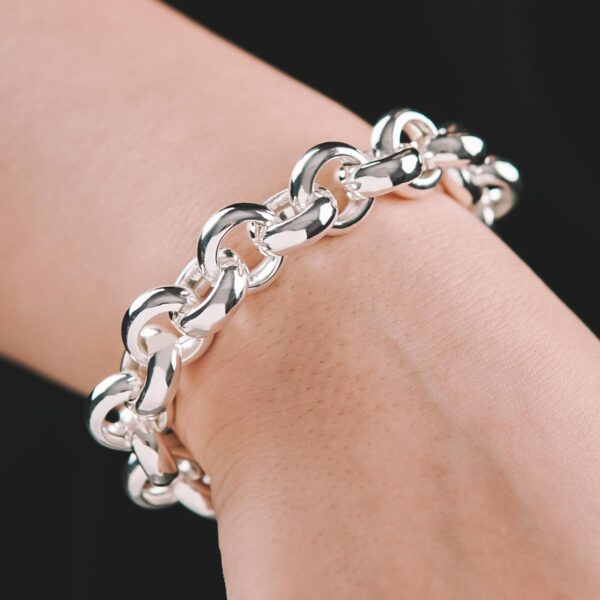 Hollow Rolo Chain Bracelet 925 Sterling Silver - 15mm