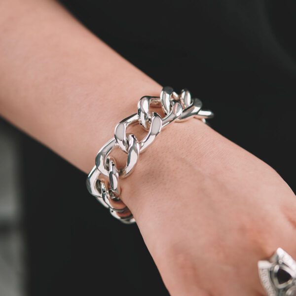 Hollow Curb Chain Bracelet 925 Silver - 21.5mm - Image 3