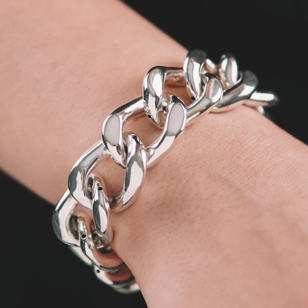 Hollow Curb Chain Bracelet 925 Silver - 21.5mm - Image 2