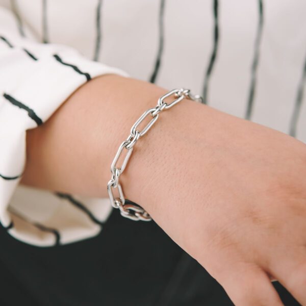 Paper Clip Link 925 Silver (Rhodium Plated) Bracelet - 7mm